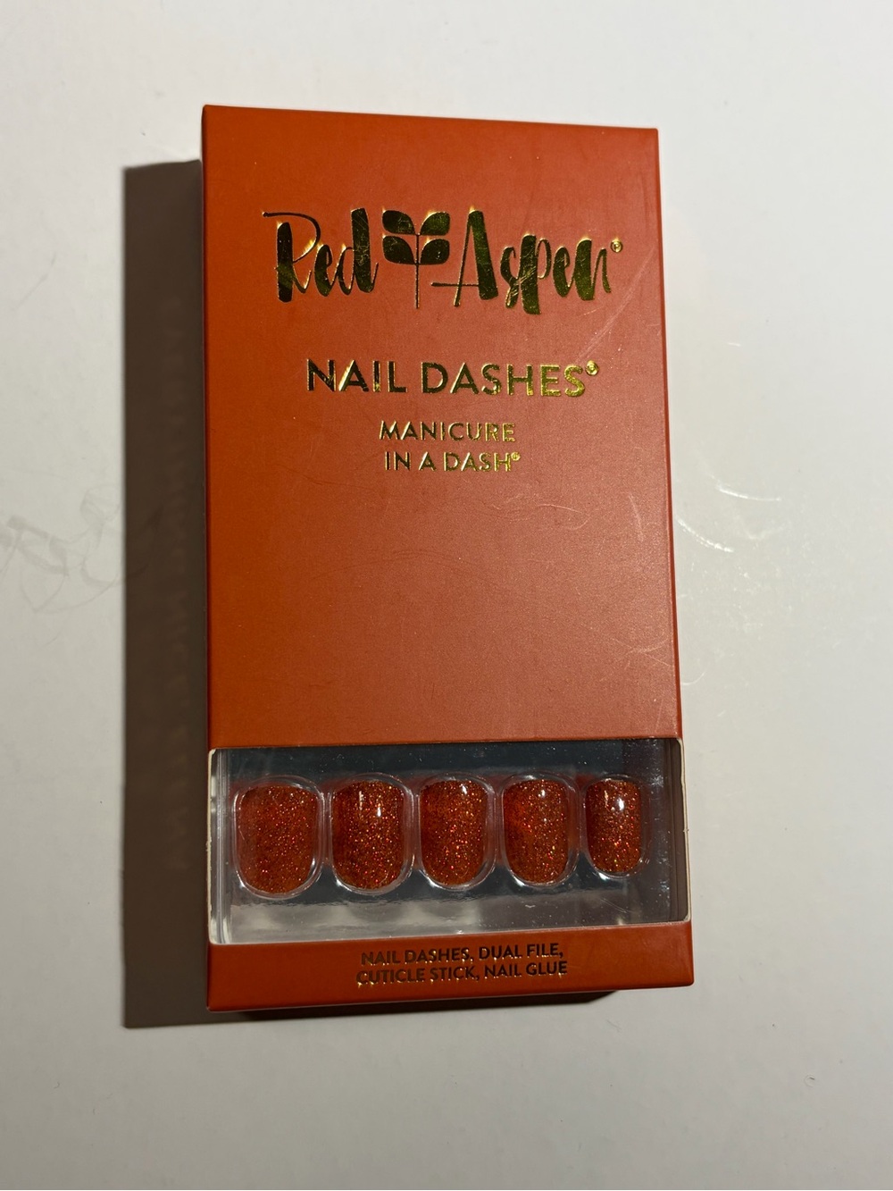 Red Aspen Orange Glitter Nail Dashes - Ready-to-Wear Press-Ons